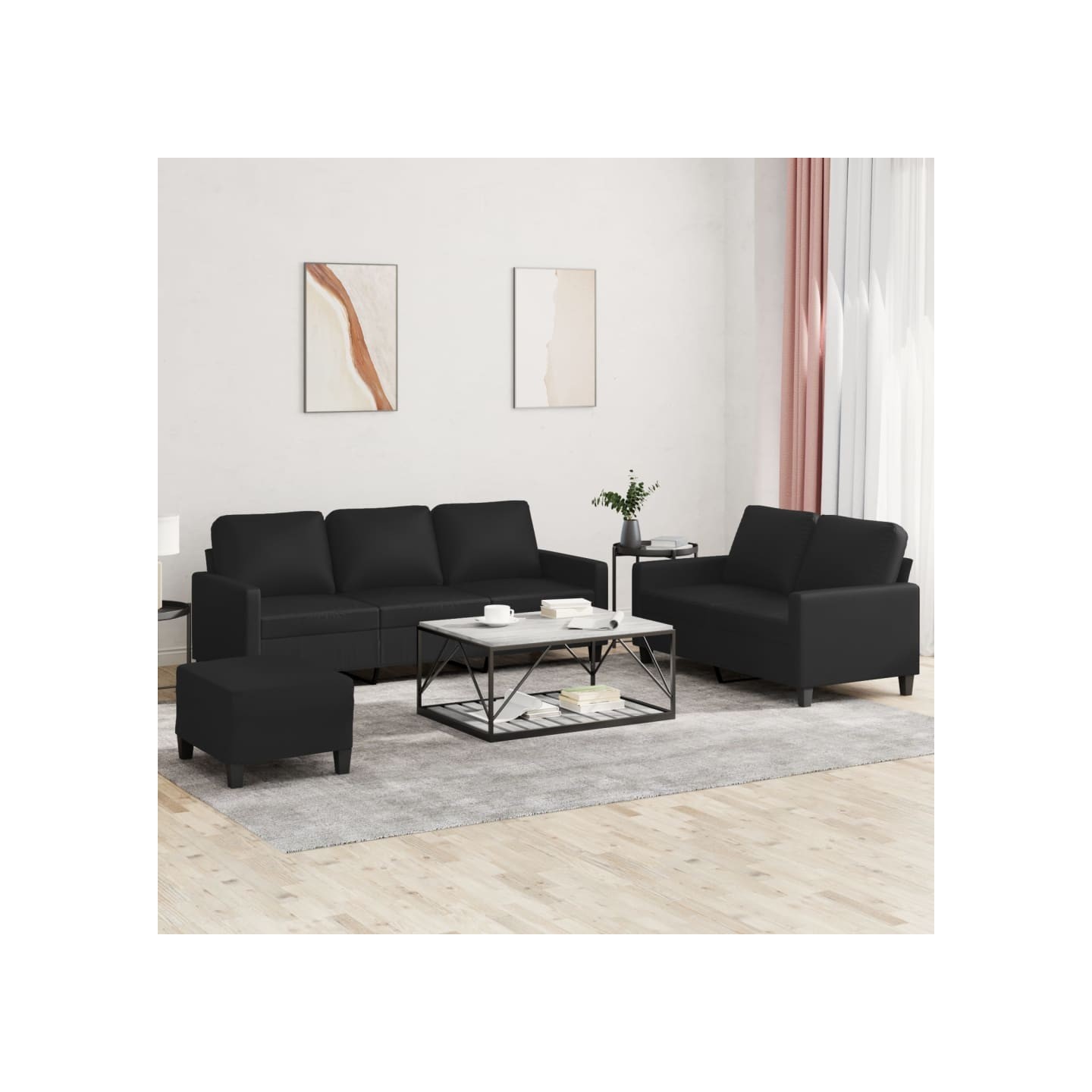 Ensemble de canapés 3 pcs avec coussins Noir Similicuir