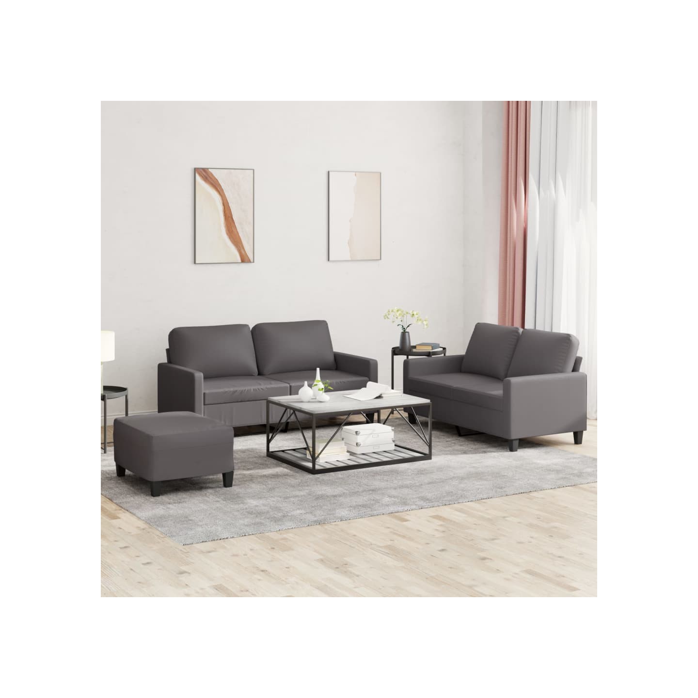 Ensemble de canapés 3 pcs avec coussins Gris Similicuir