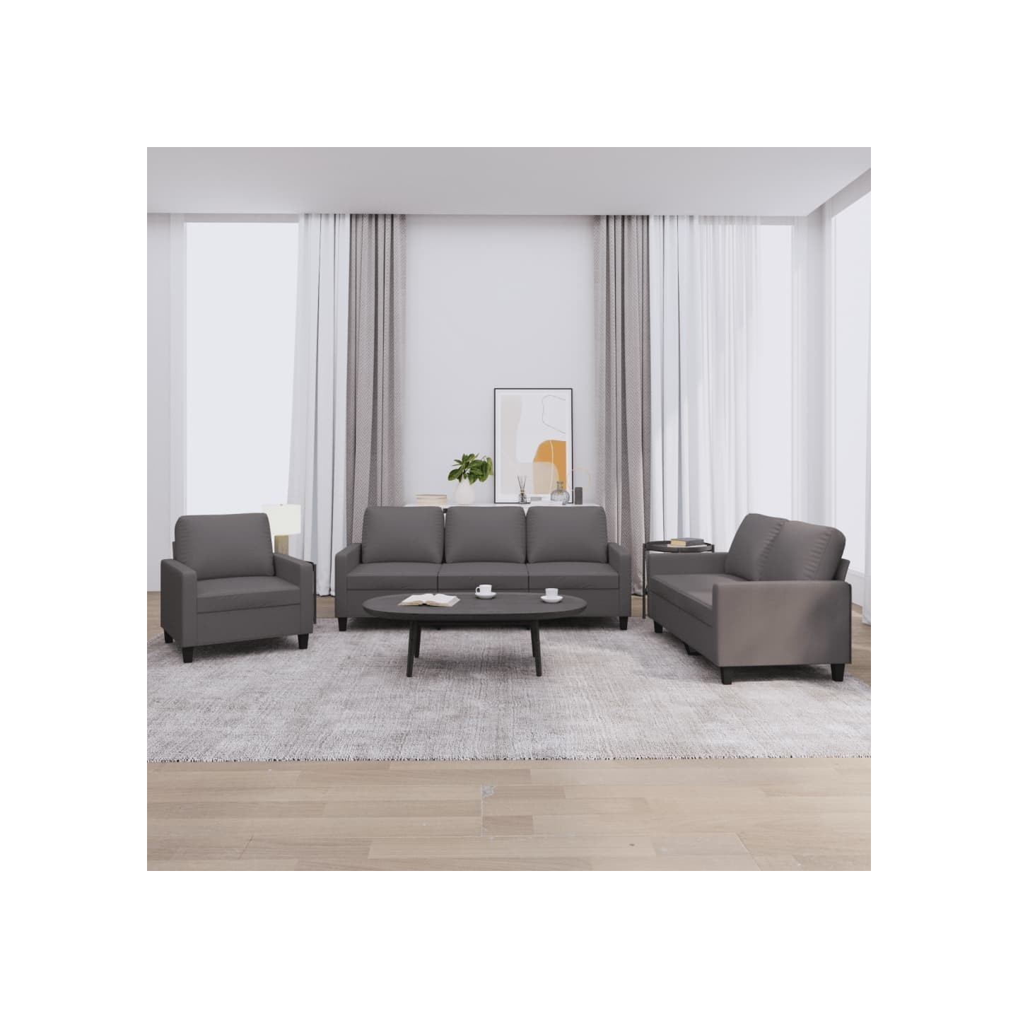 Ensemble de canapés 3 pcs avec coussins Gris Similicuir