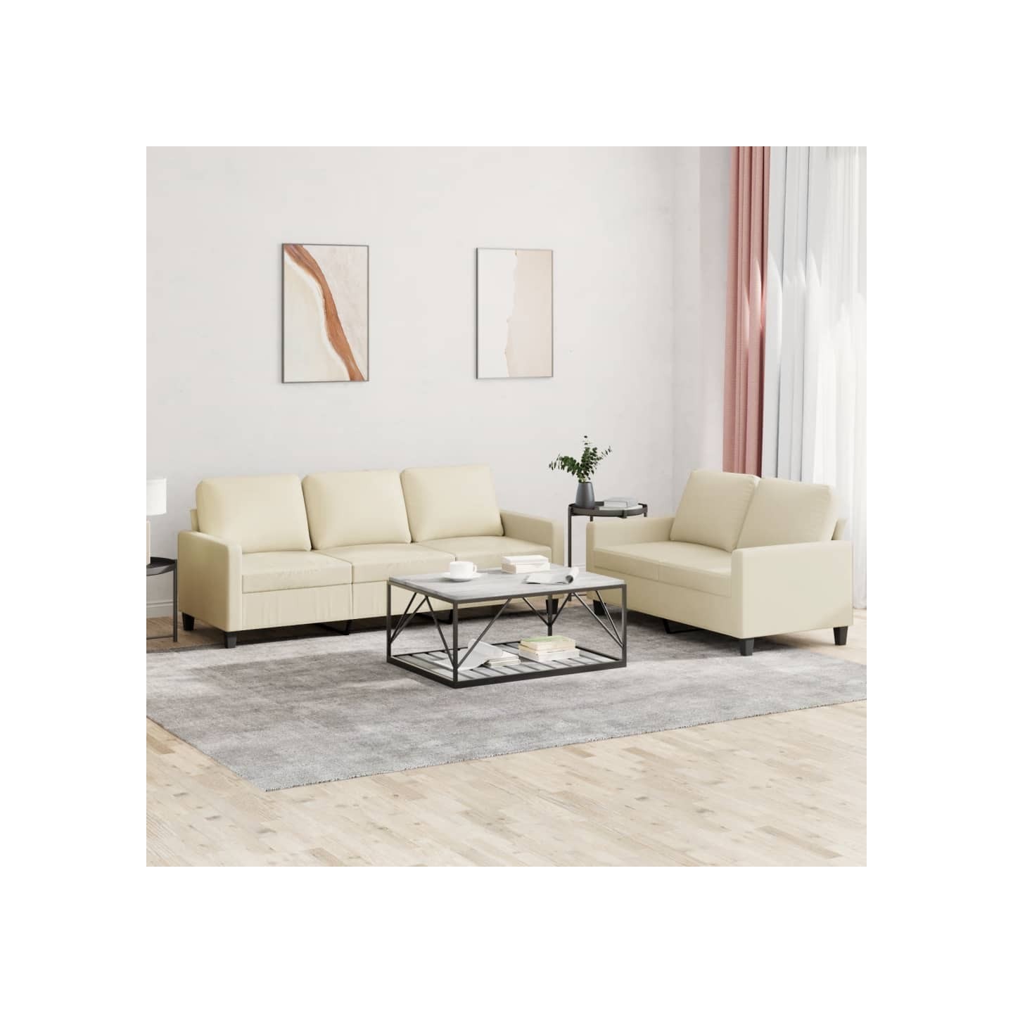 Ensemble de canapés 2 pcs avec coussins Crème Similicuir