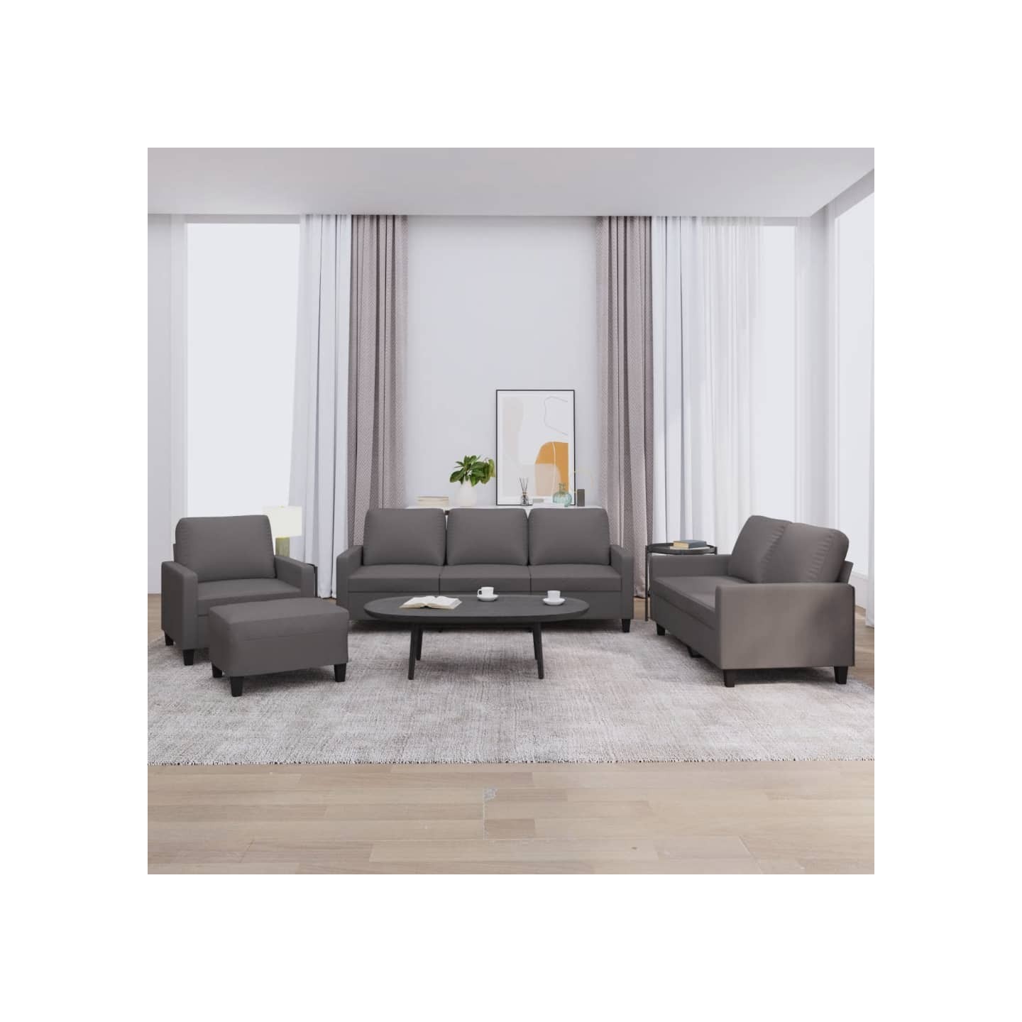 Ensemble de canapés 4 pcs avec coussins Gris Similicuir