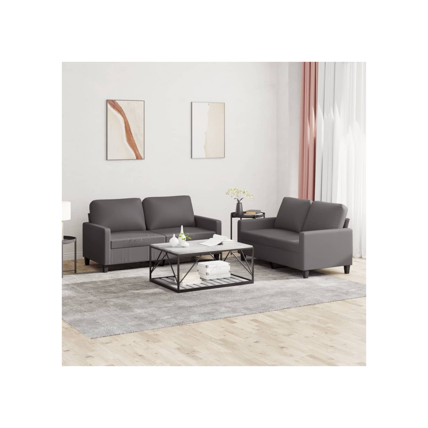 Ensemble de canapés 2 pcs avec coussins Gris Similicuir