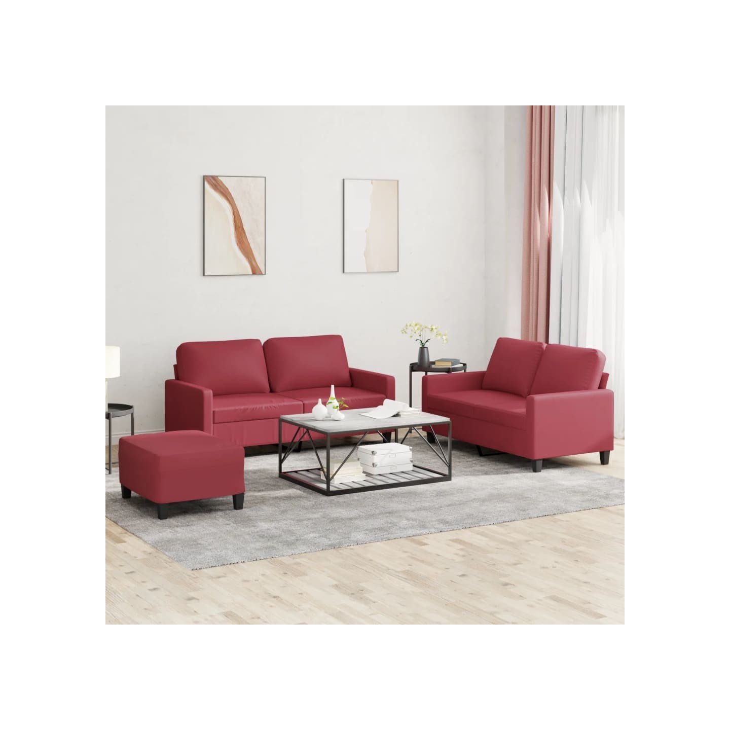 Ensemble de canapés 3 pcs et coussins Rouge bordeaux Similicuir