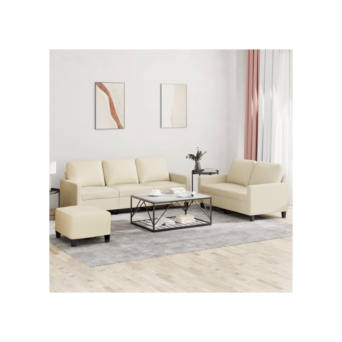Ensemble de canapés 3 pcs avec coussins Crème Similicuir