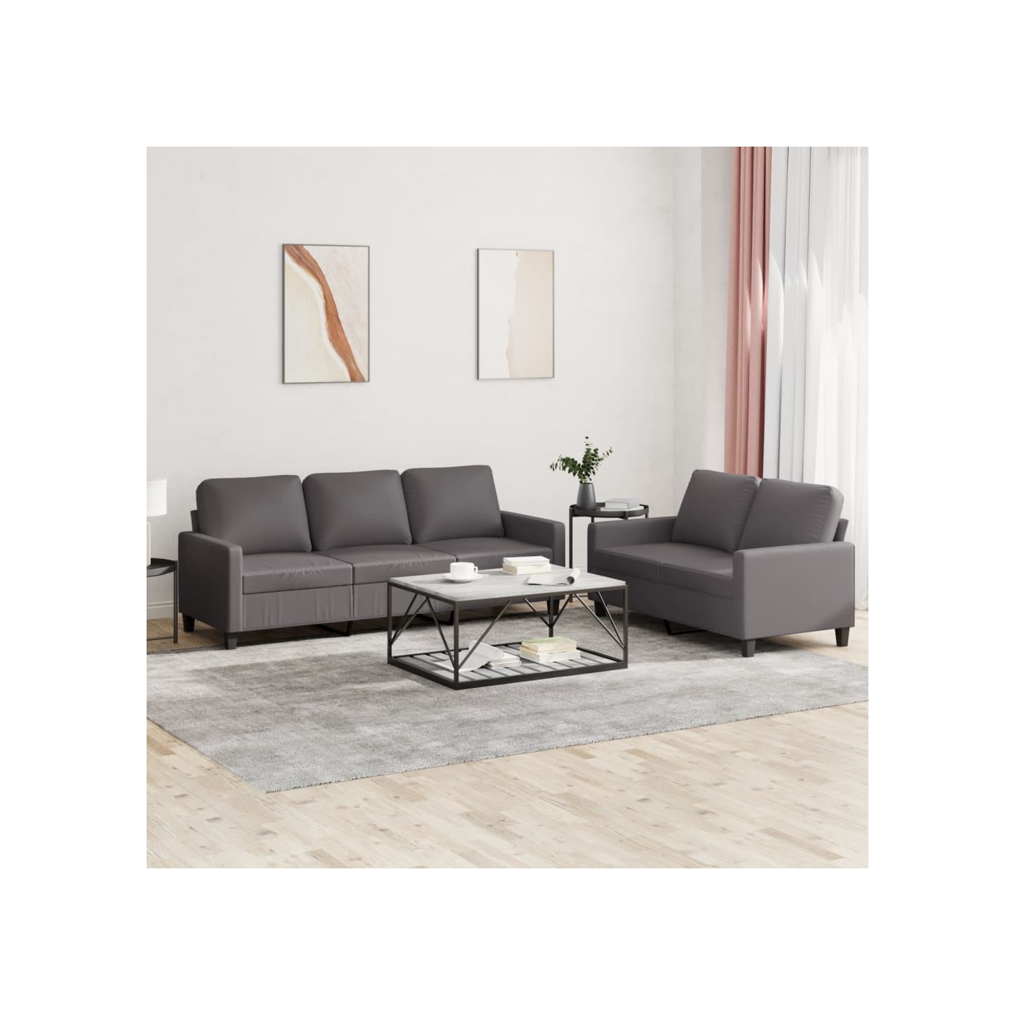 Ensemble de canapés 2 pcs avec coussins Gris Similicuir