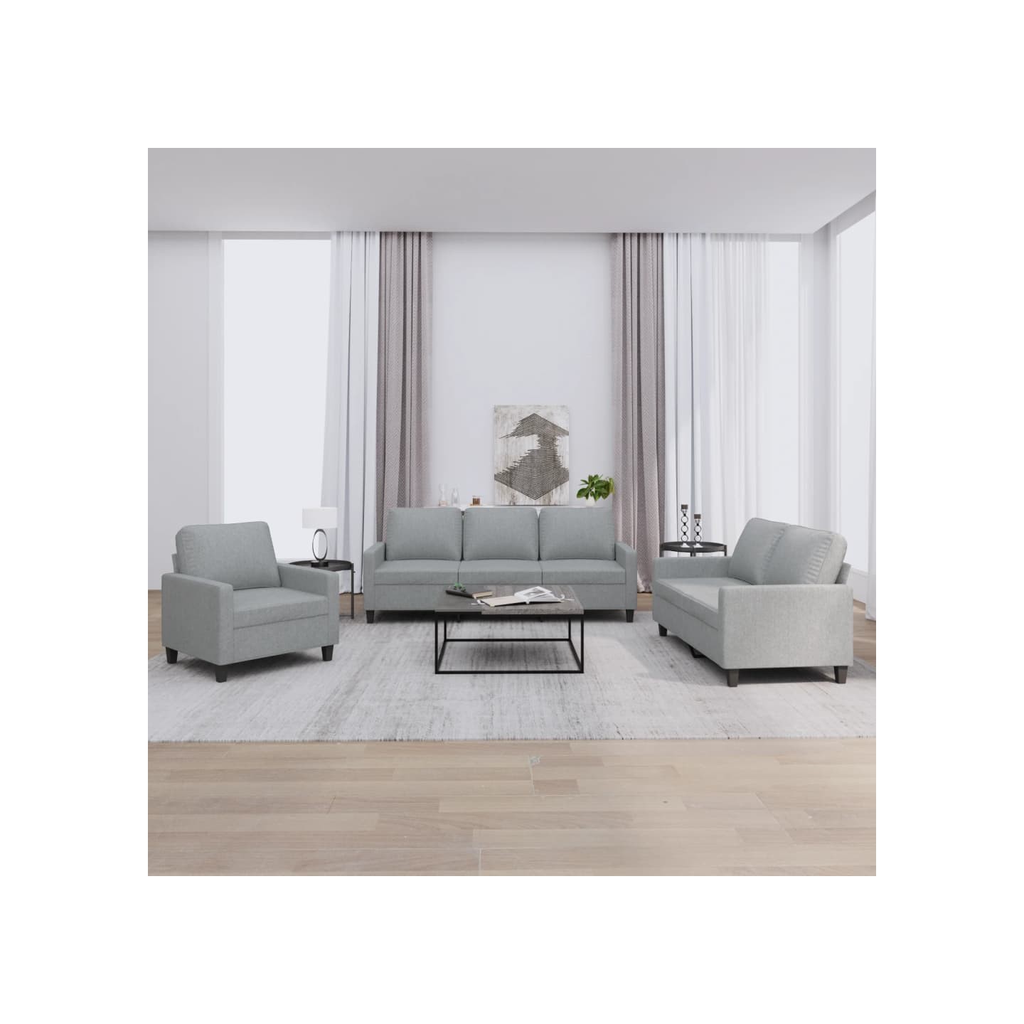 Ensemble de canapés 3 pcs avec coussins Gris clair Tissu