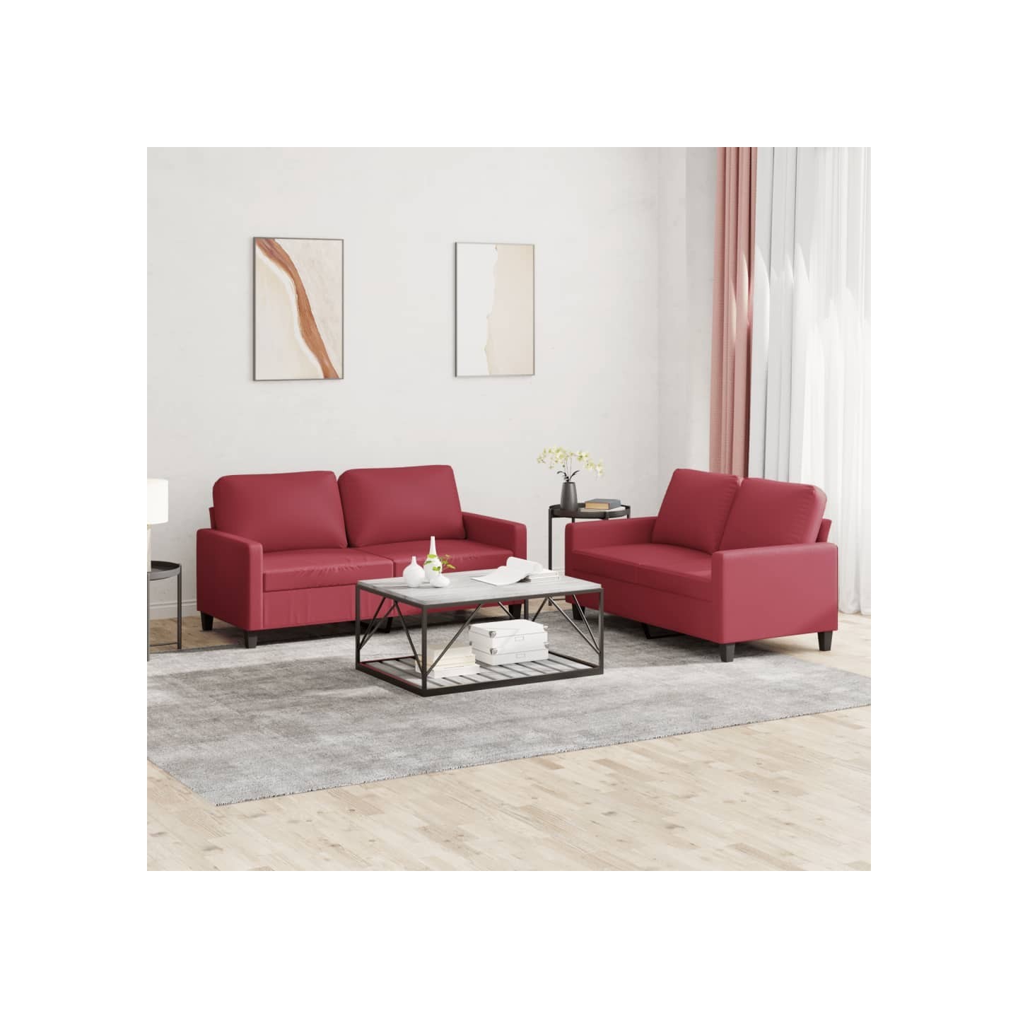 Ensemble de canapés 2 pcs et coussins Rouge bordeaux Similicuir