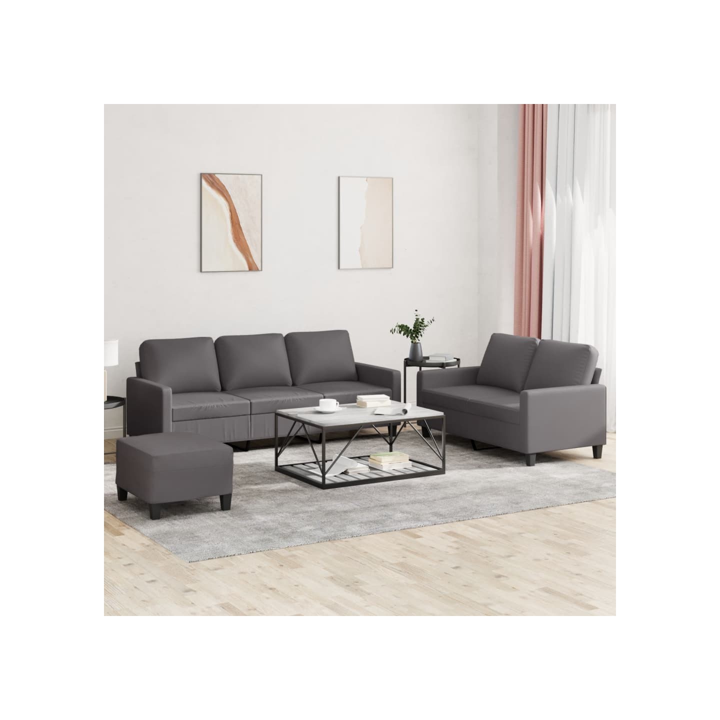 Ensemble de canapés 3 pcs avec coussins Gris Similicuir