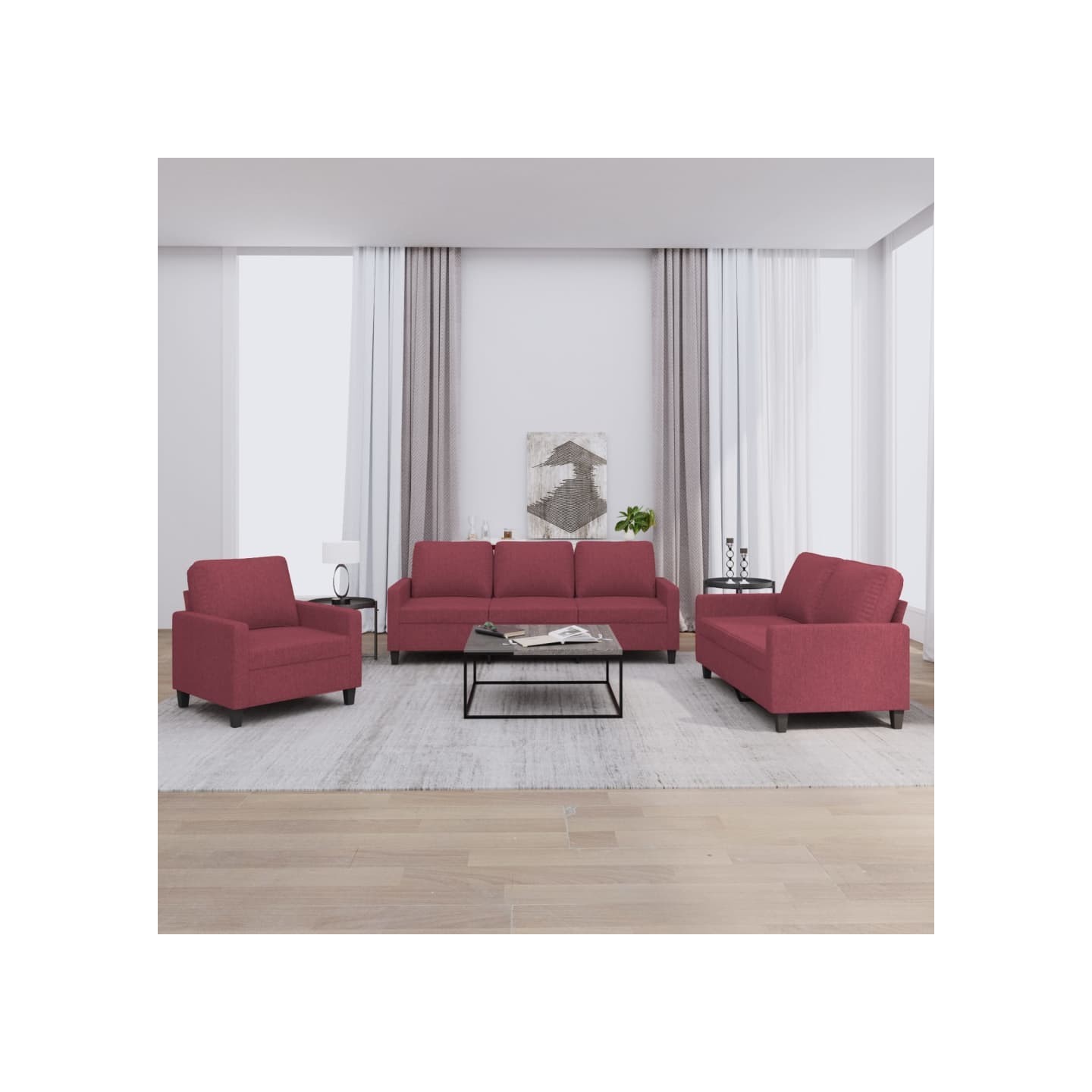 Ensemble de canapés 3 pcs avec coussins Rouge bordeaux Tissu