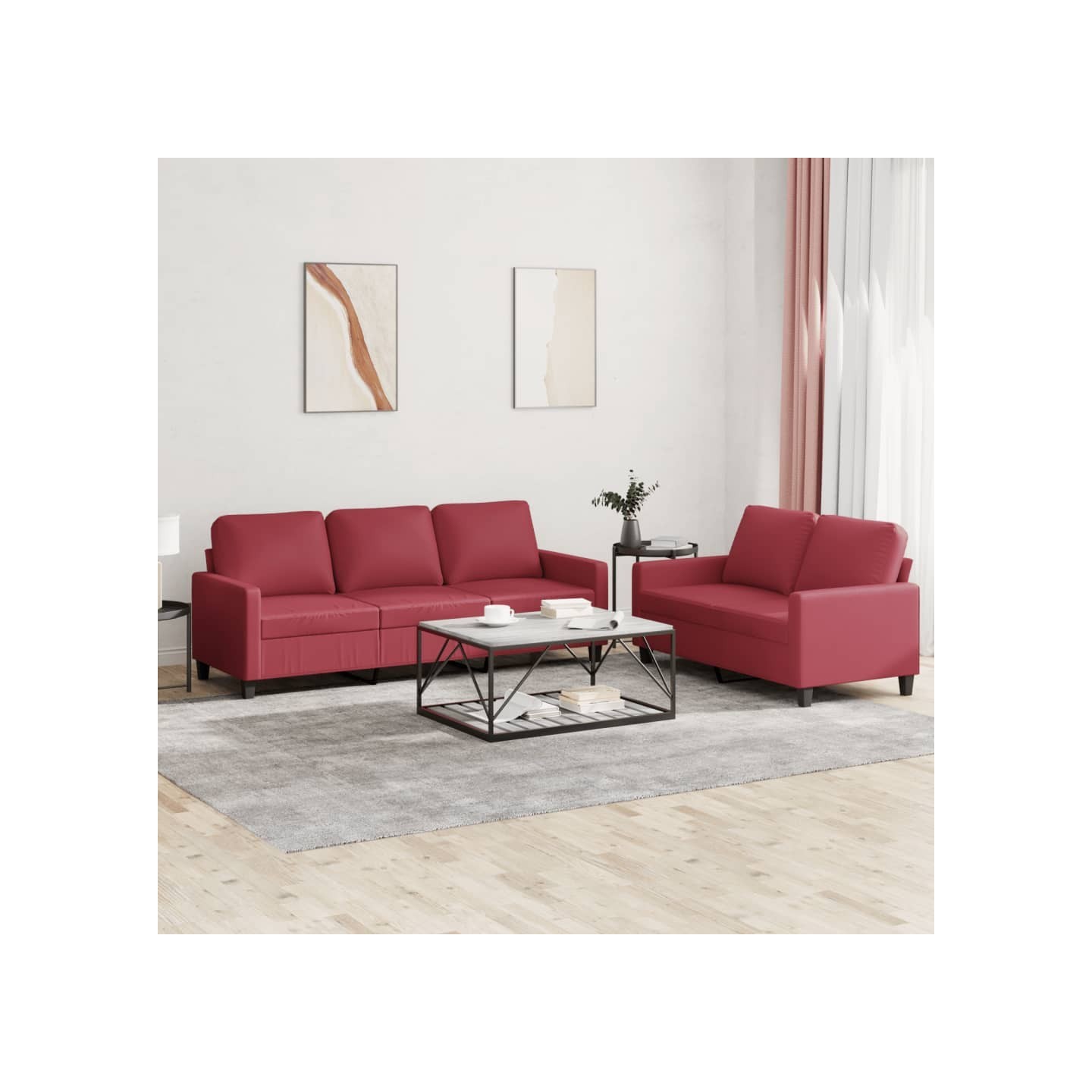 Ensemble de canapés 2 pcs et coussins Rouge bordeaux Similicuir