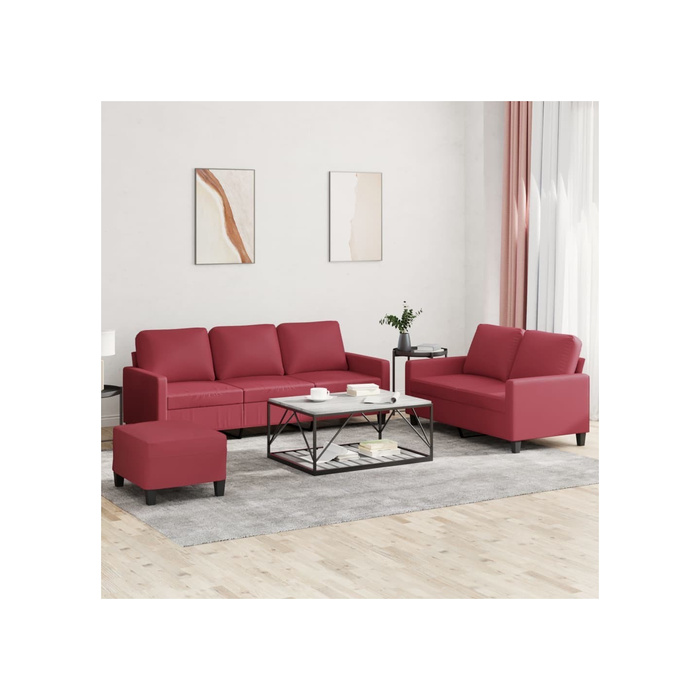 Ensemble de canapés 3 pcs et coussins Rouge bordeaux Similicuir