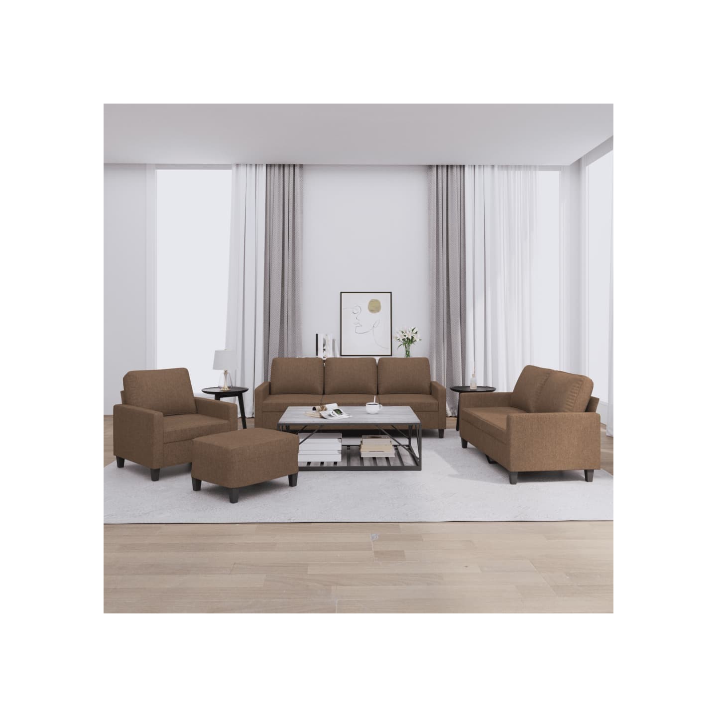 Ensemble de canapés 4 pcs avec coussins Marron Tissu