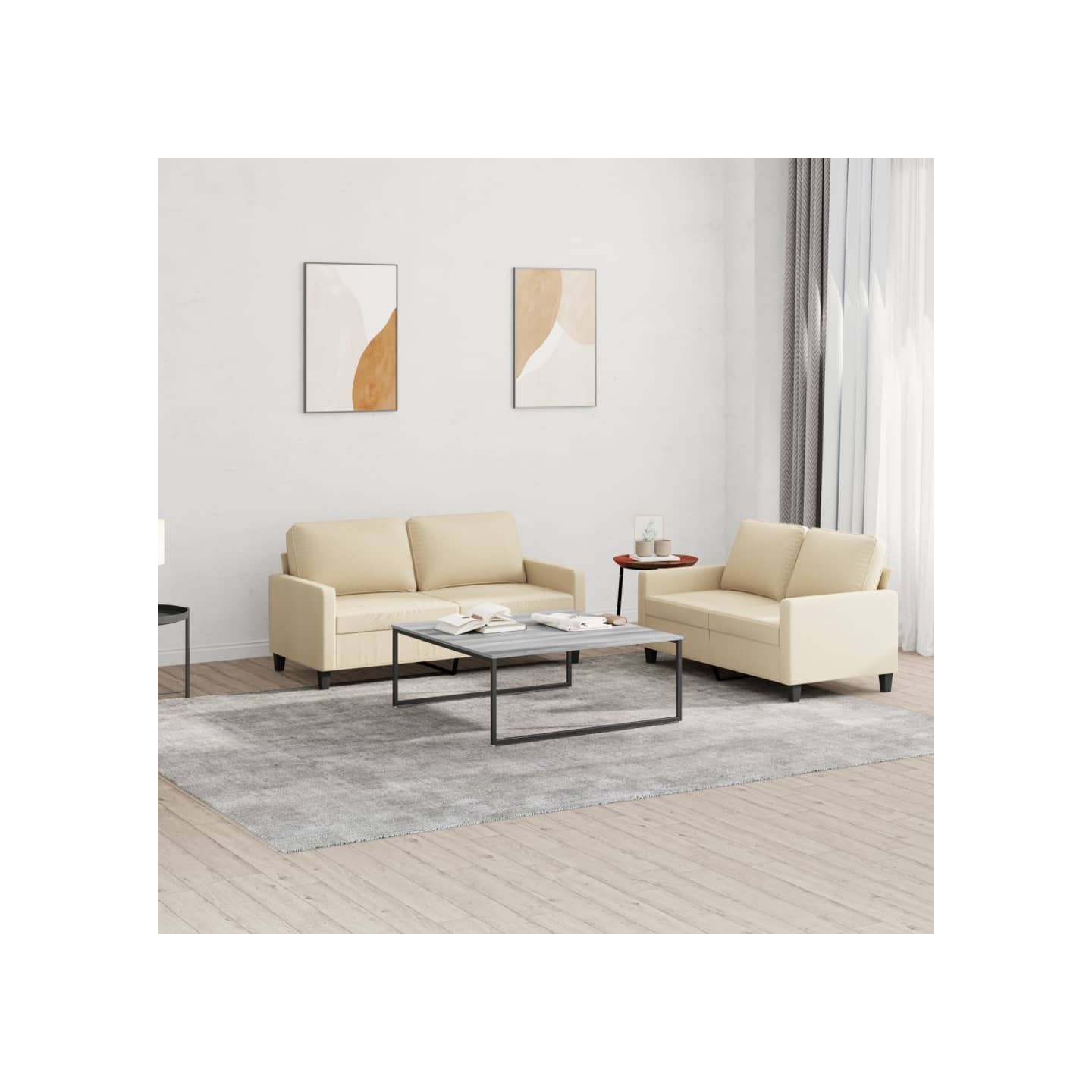 Ensemble de canapés 2 pcs avec coussins Crème Tissu