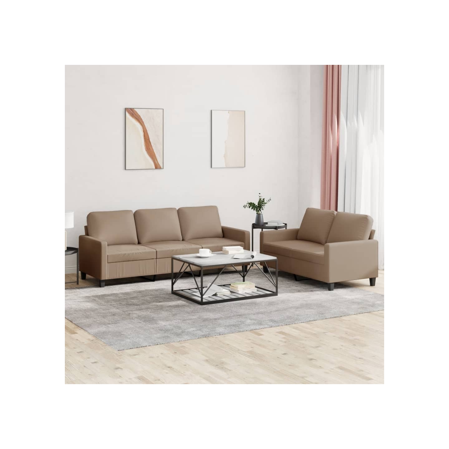 Ensemble de canapés 2 pcs avec coussins Cappuccino Similicuir