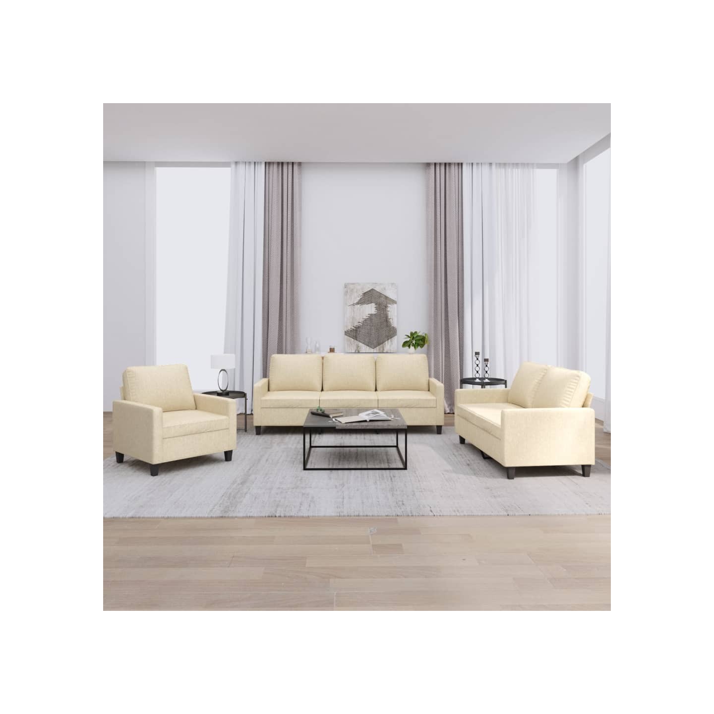 Ensemble de canapés 3 pcs avec coussins Crème Tissu