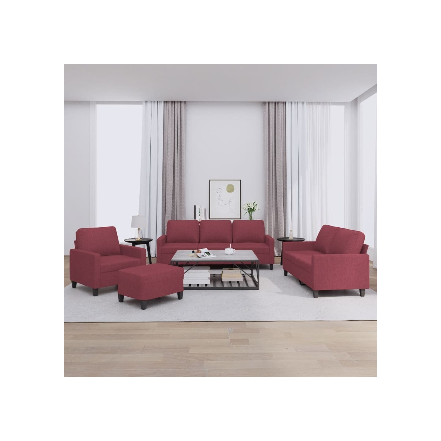 Ensemble de canapés 4 pcs avec coussins Rouge bordeaux Tissu