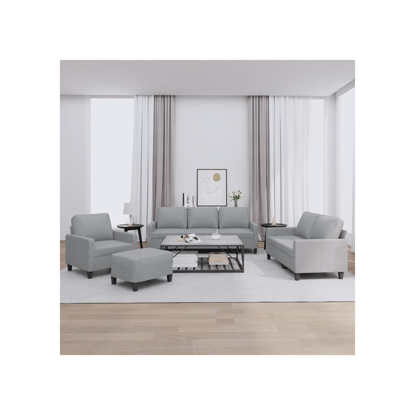 Ensemble de canapés 4 pcs avec coussins Gris clair Tissu