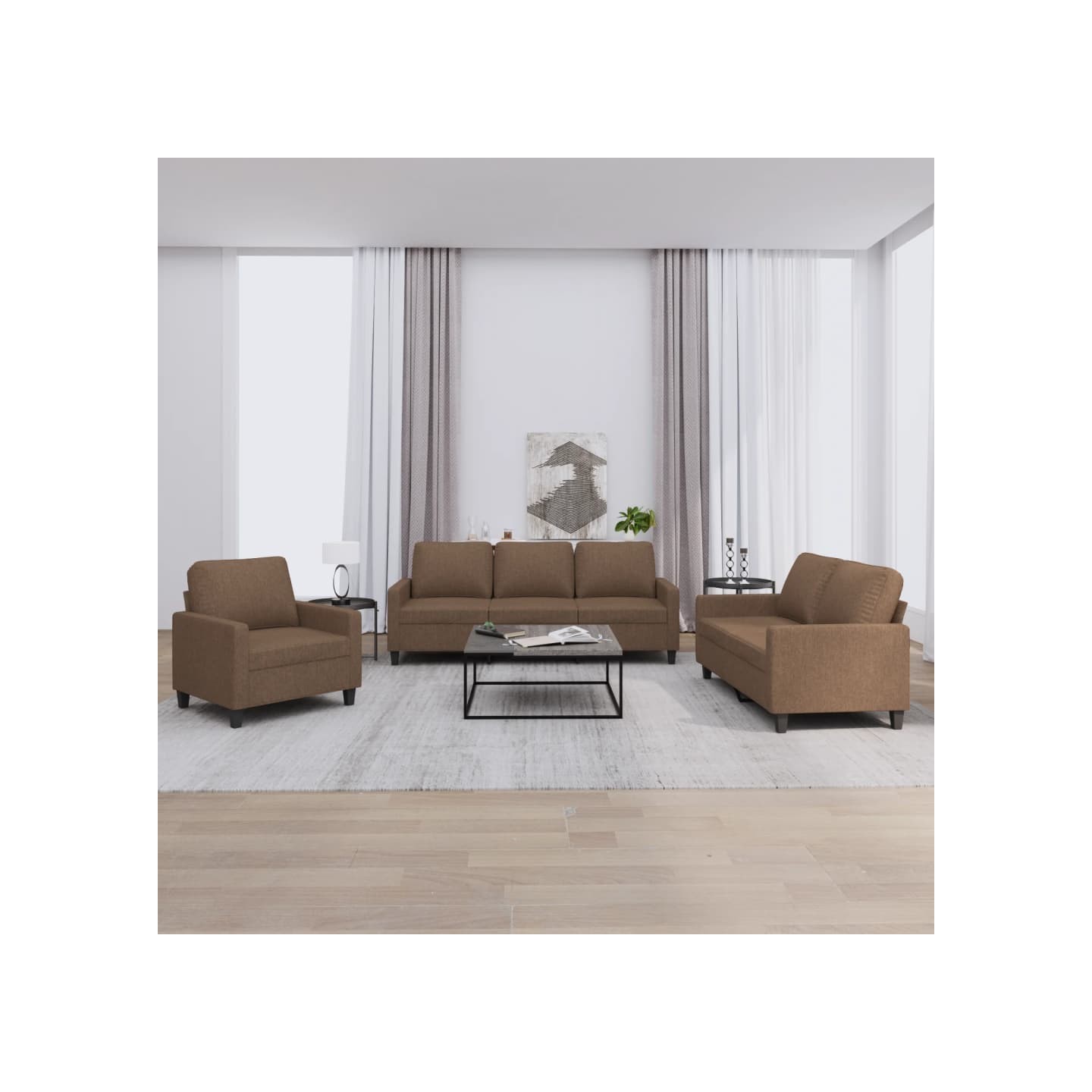 Ensemble de canapés 3 pcs avec coussins Marron Tissu