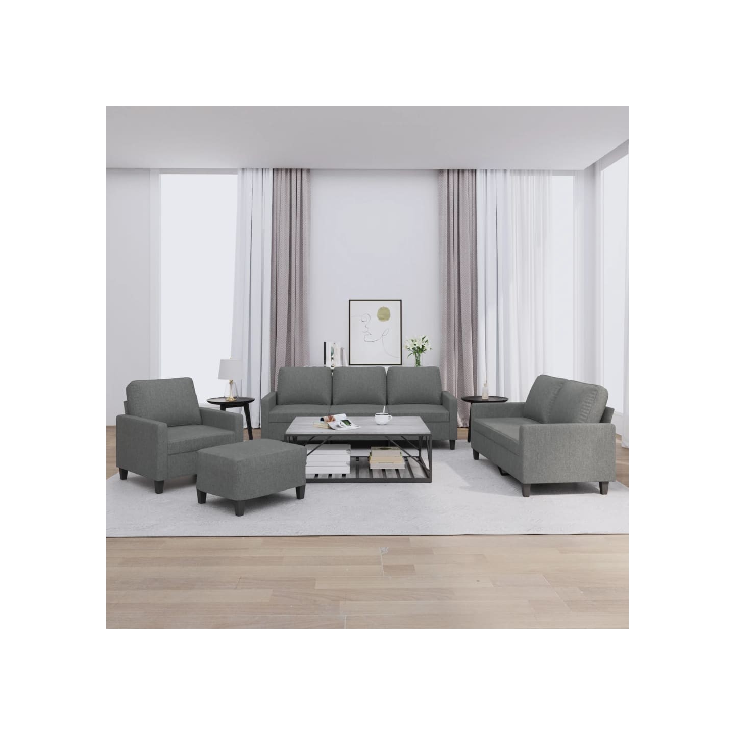 Ensemble de canapés 4 pcs avec coussins Gris foncé Tissu