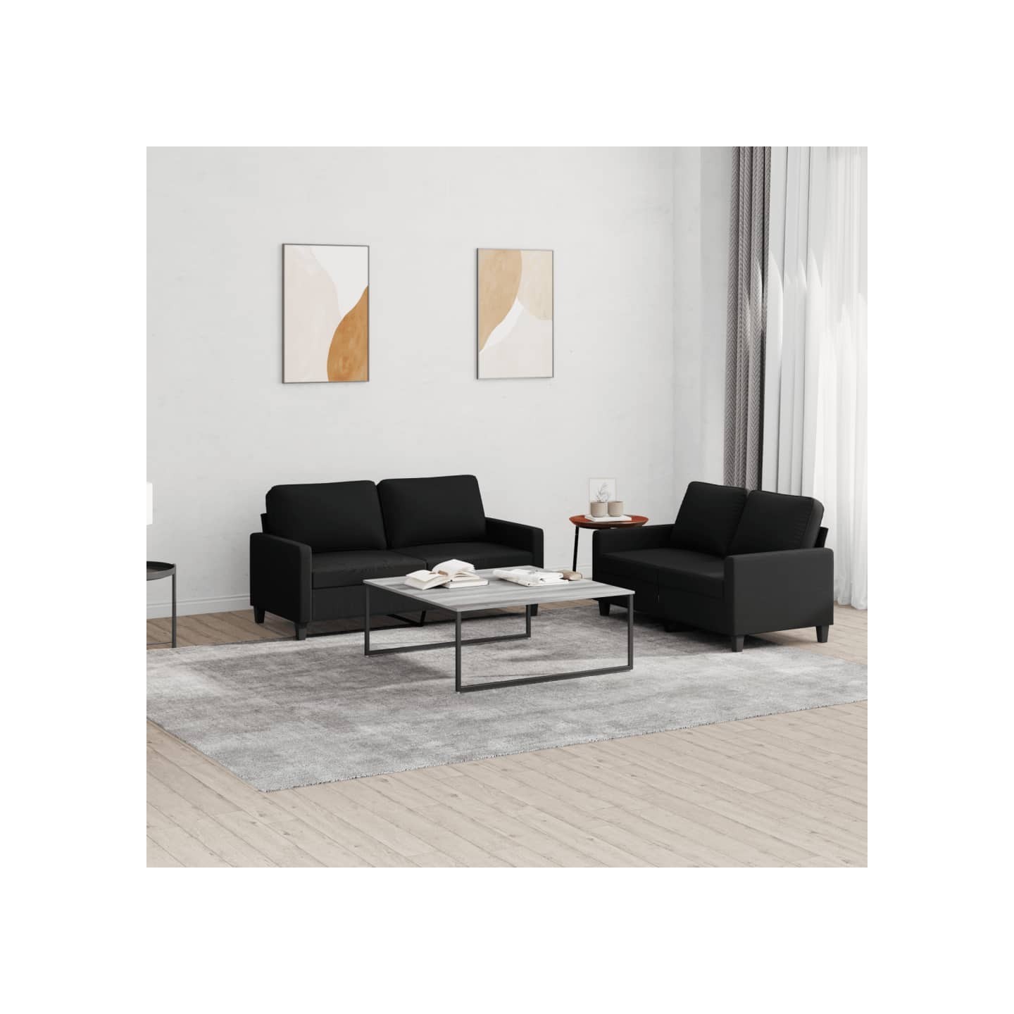 Ensemble de canapés 2 pcs avec coussins Noir Tissu