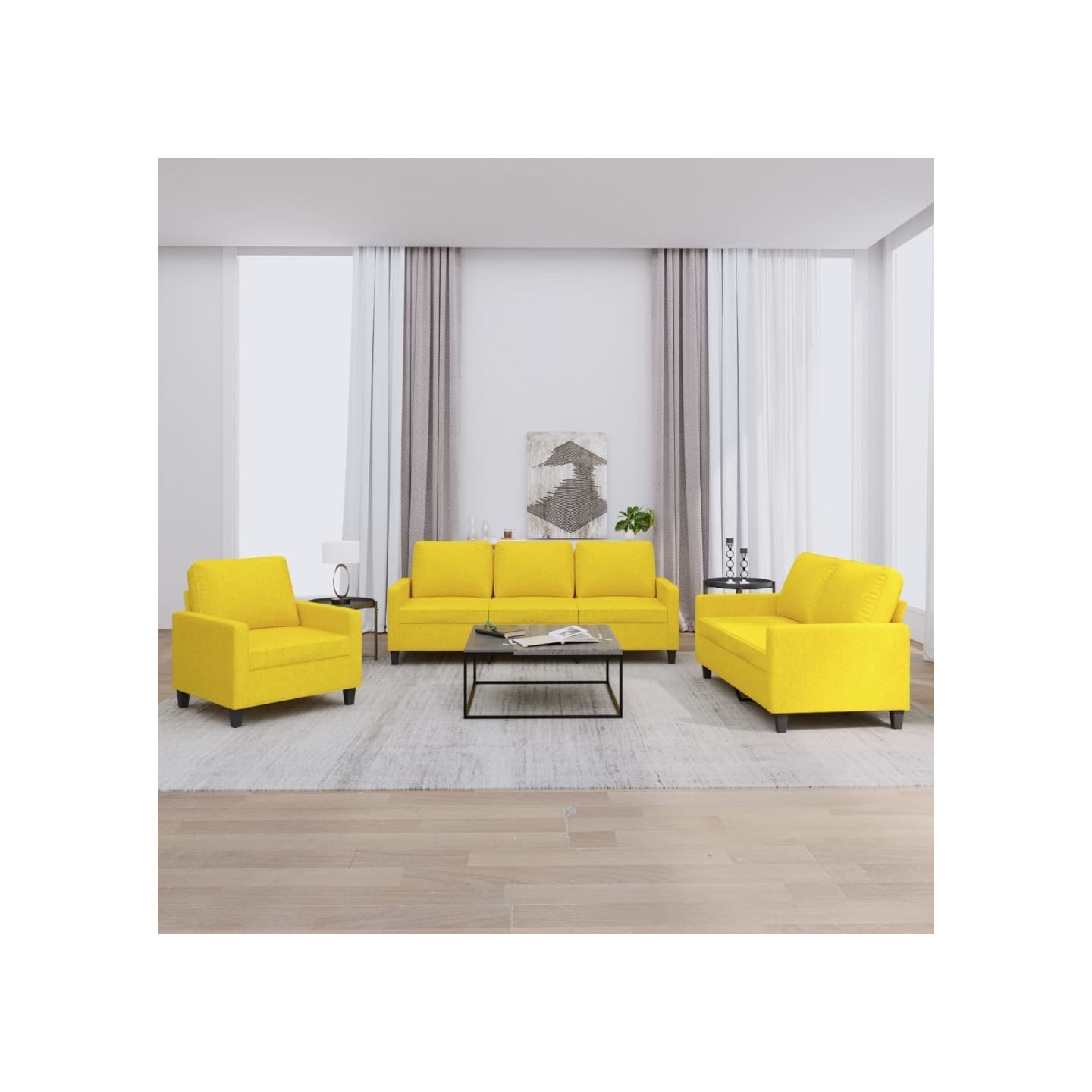 Ensemble de canapés 3 pcs avec coussins Jaune clair Tissu