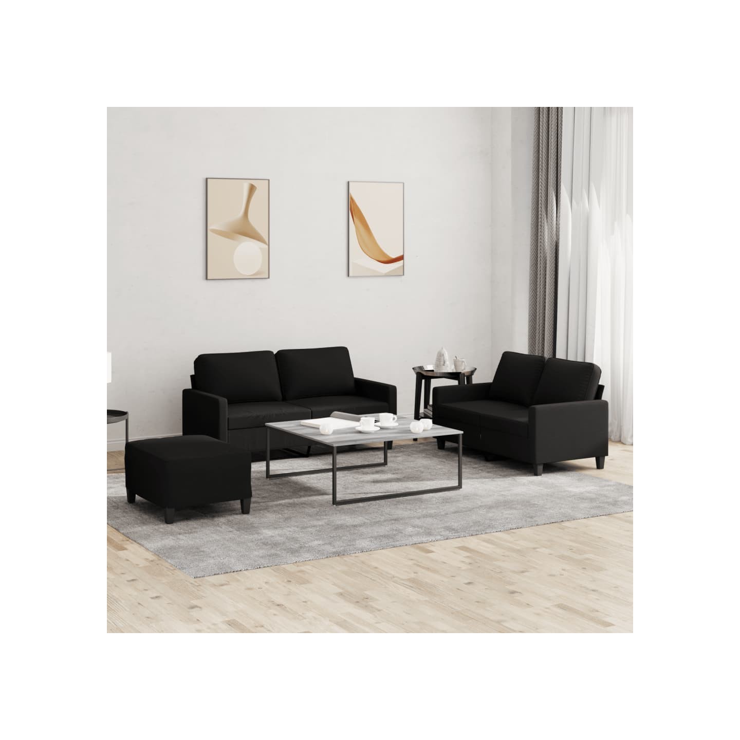 Ensemble de canapés 3 pcs avec coussins Noir Tissu