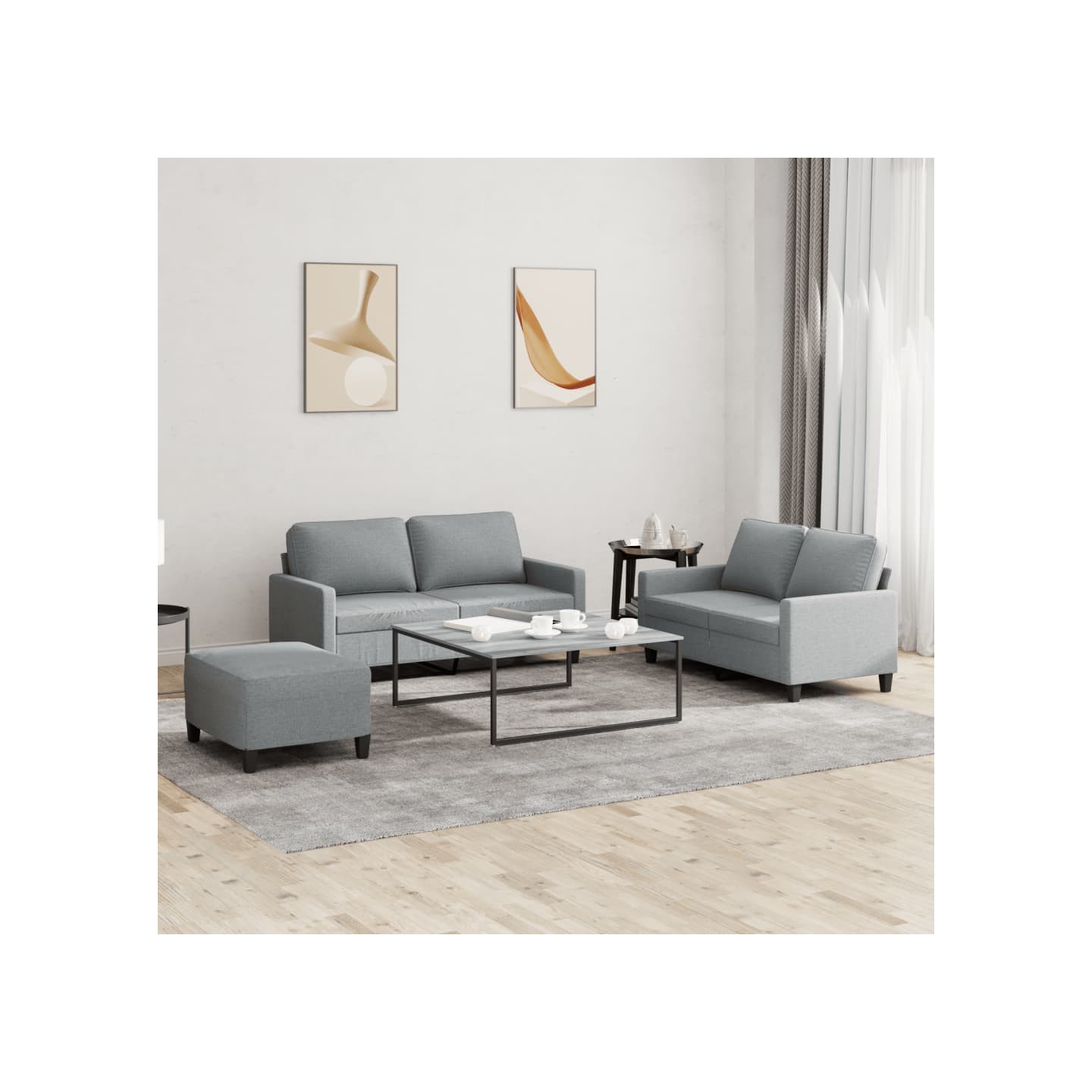 Ensemble de canapés 3 pcs avec coussins Gris clair Tissu