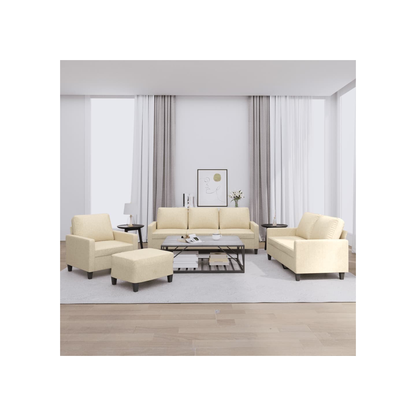 Ensemble de canapés 4 pcs avec coussins Crème Tissu
