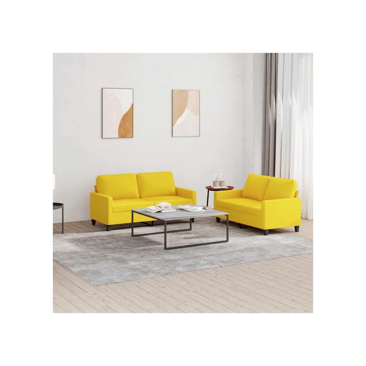 Ensemble de canapés 2 pcs avec coussins Jaune clair Tissu