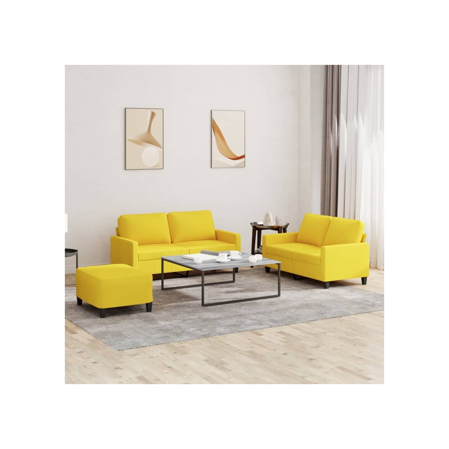 Ensemble de canapés 3 pcs avec coussins Jaune clair Tissu