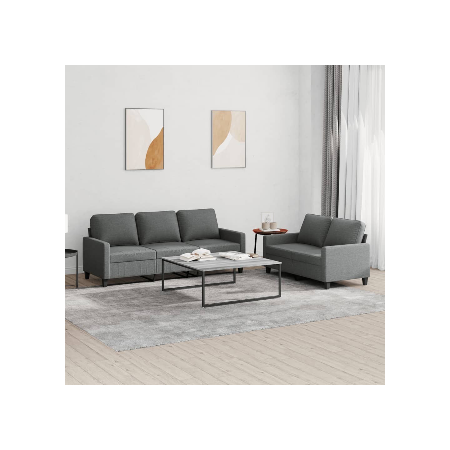 Ensemble de canapés 2 pcs avec coussins Gris foncé Tissu