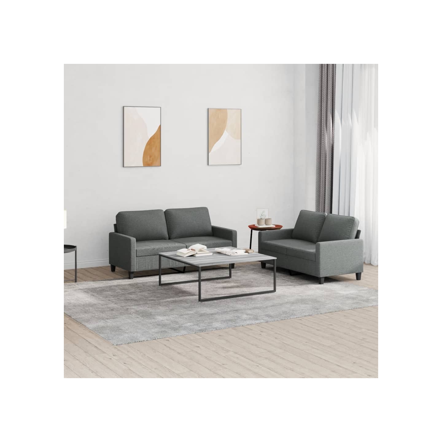Ensemble de canapés 2 pcs avec coussins Gris foncé Tissu