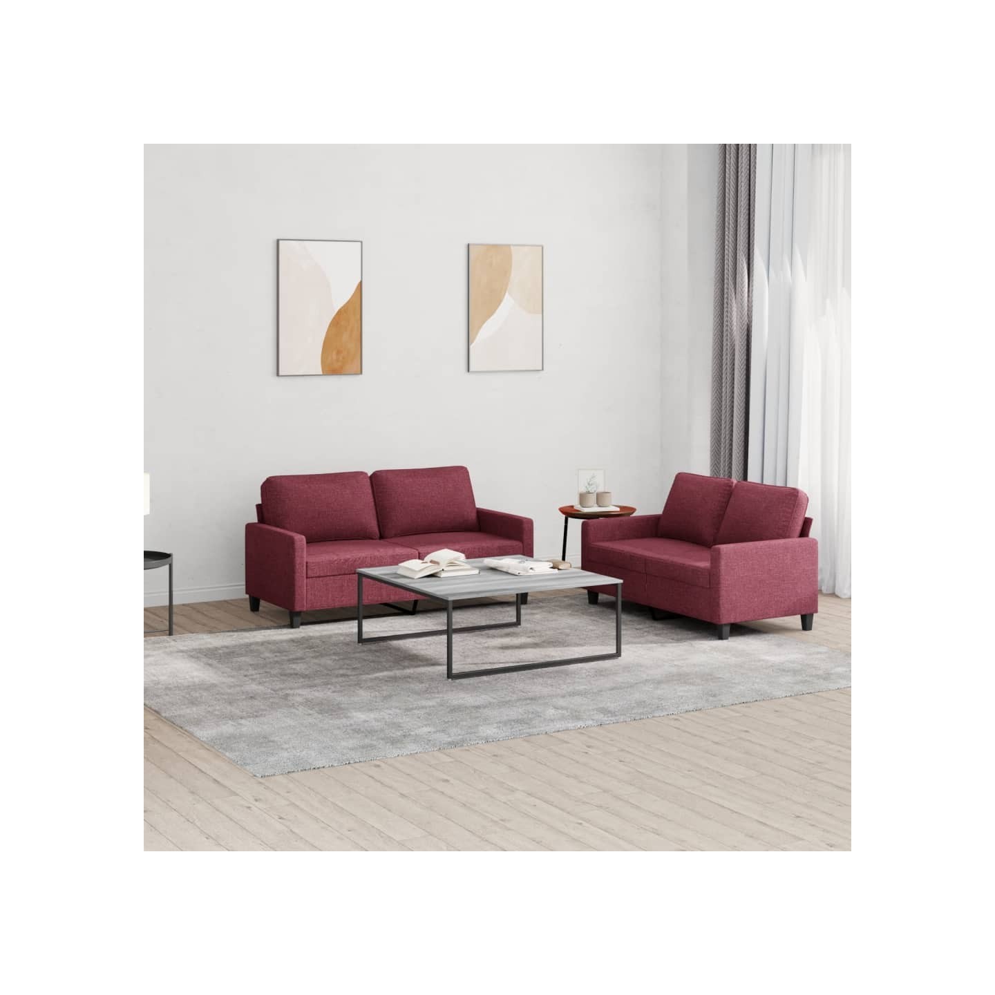 Ensemble de canapés 2 pcs avec coussins Rouge bordeaux Tissu