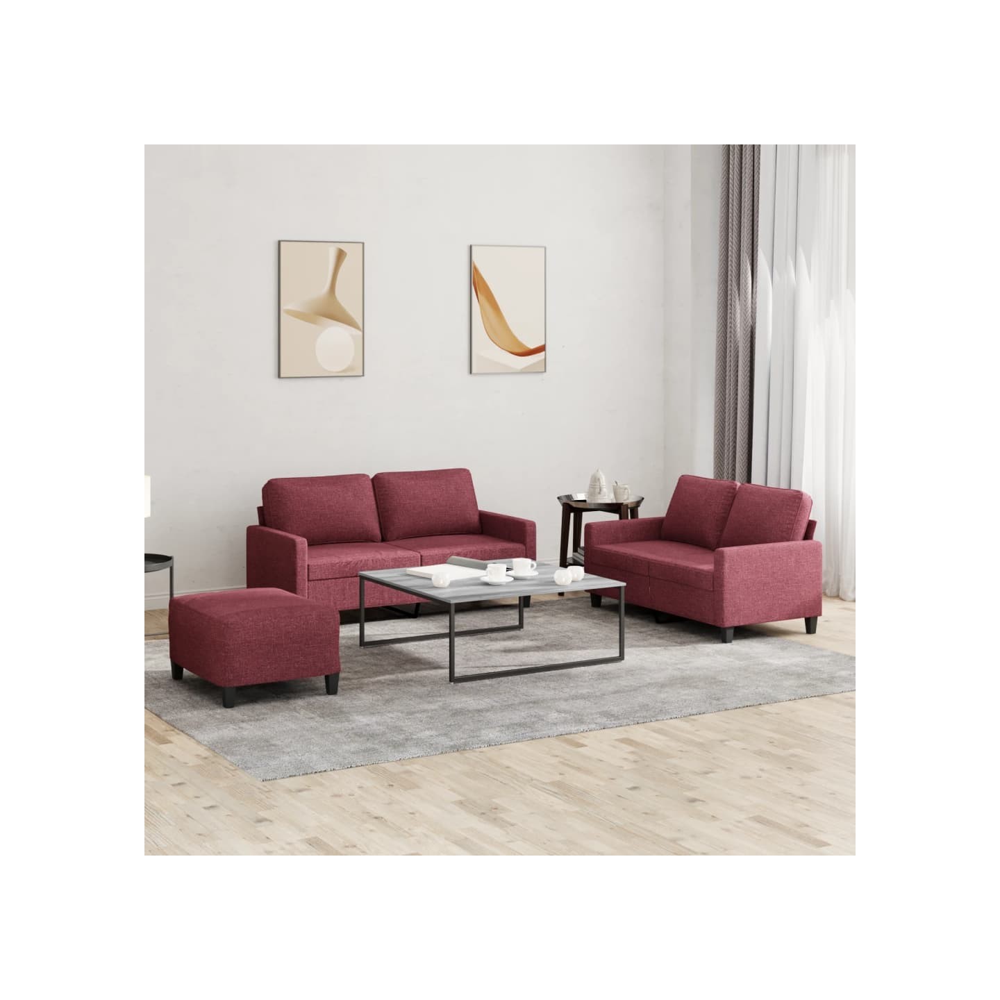 Ensemble de canapés 3 pcs avec coussins Rouge bordeaux Tissu