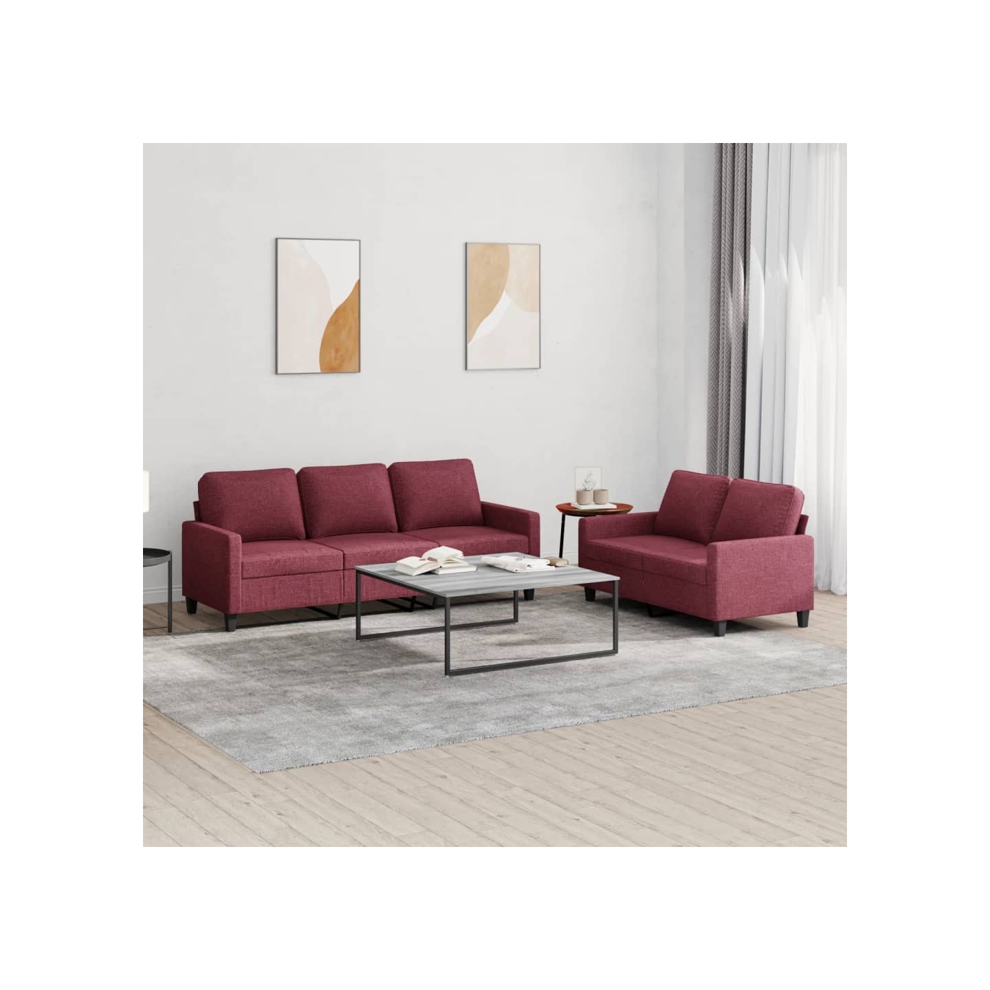 Ensemble de canapés 2 pcs avec coussins Rouge bordeaux Tissu