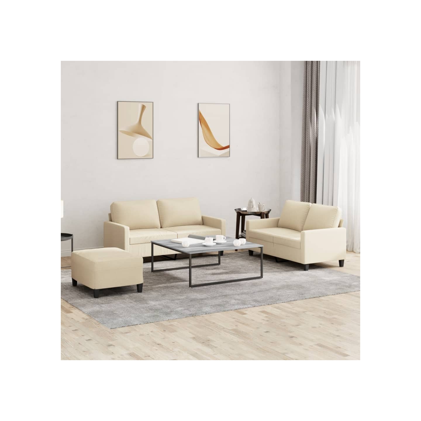 Ensemble de canapés 3 pcs avec coussins Crème Tissu