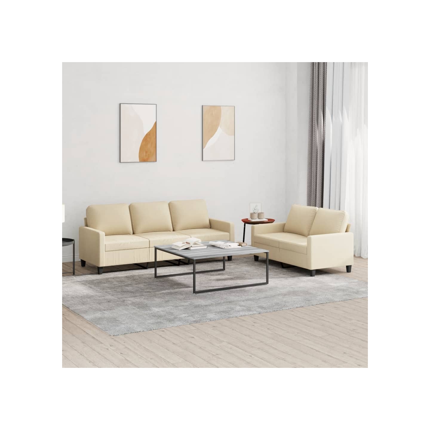 Ensemble de canapés 2 pcs avec coussins Crème Tissu
