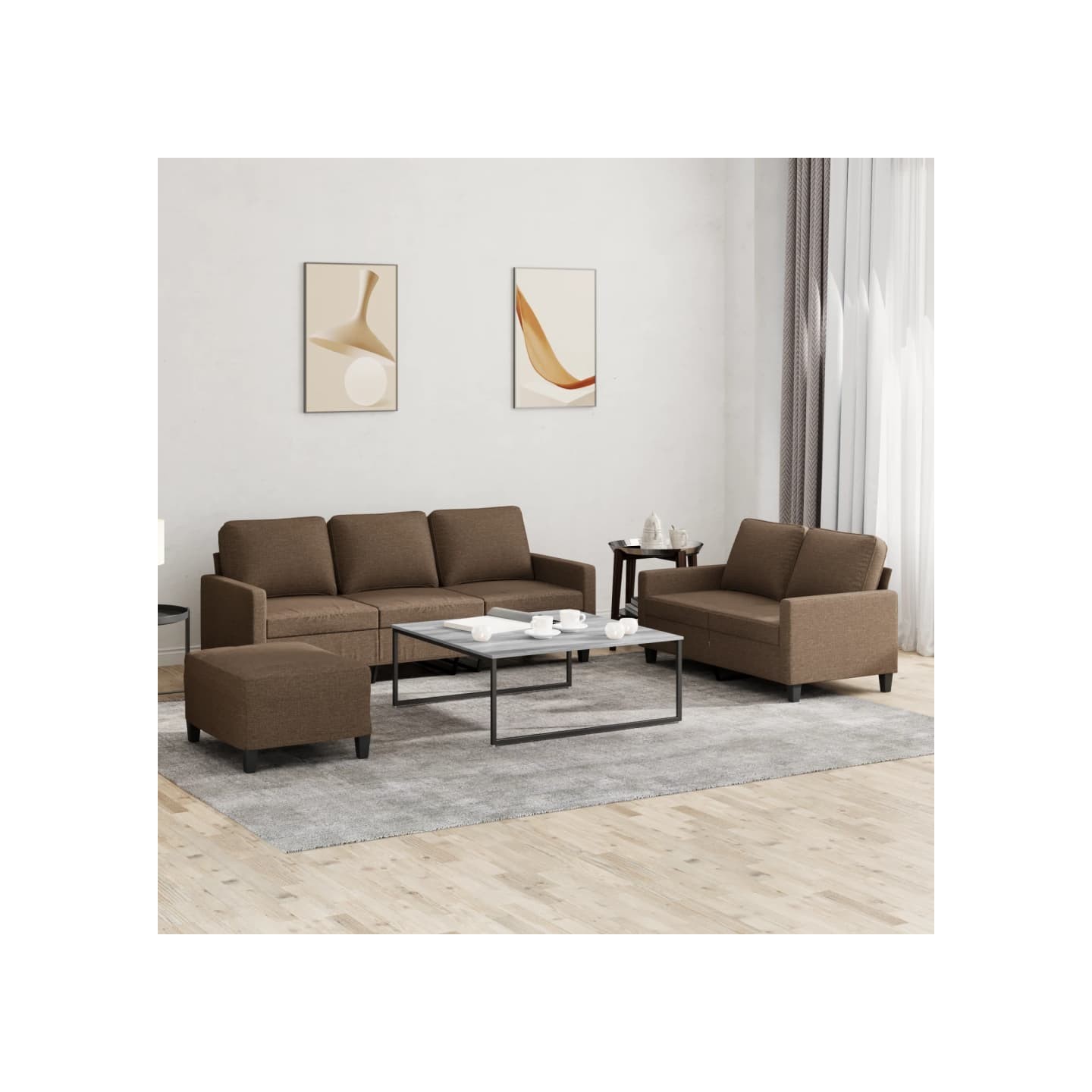 Ensemble de canapés 3 pcs avec coussins Marron Tissu