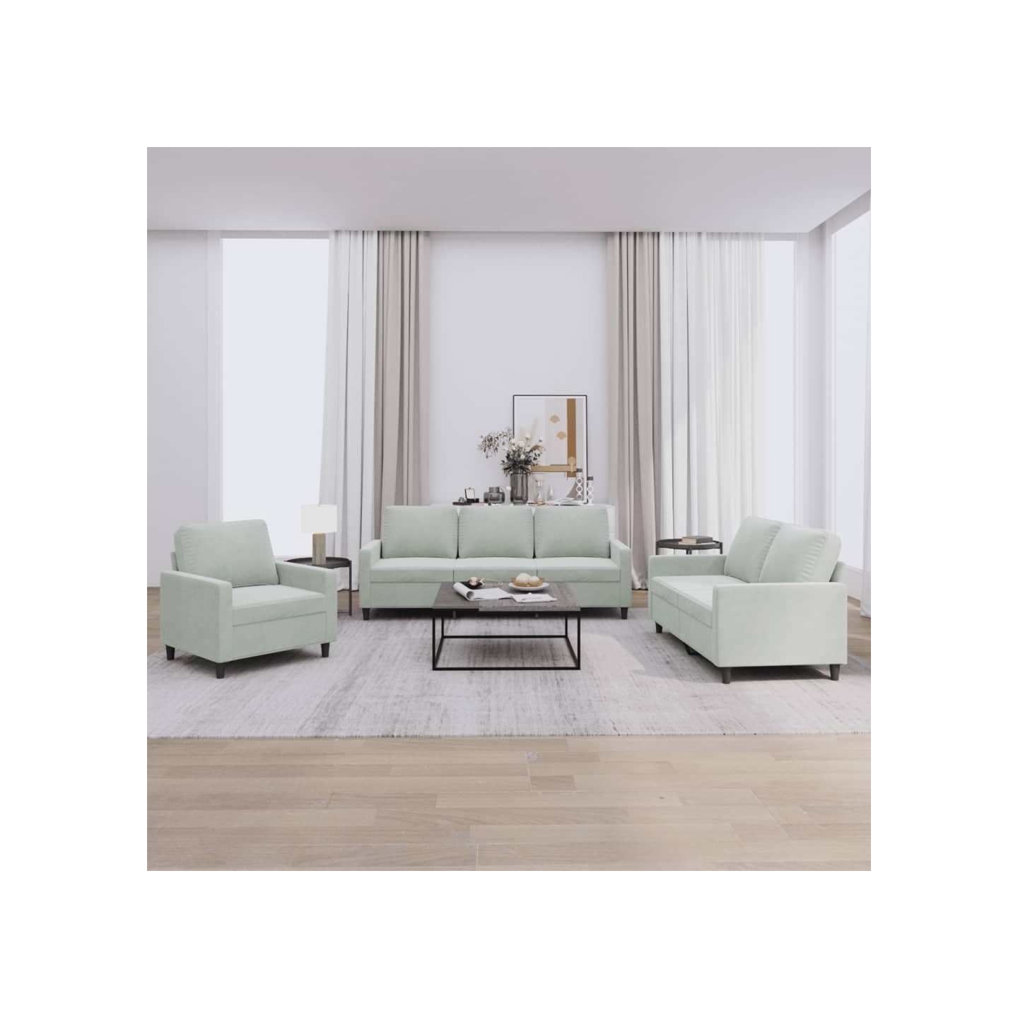 Ensemble de canapés 3 pcs avec coussins Gris clair Velours