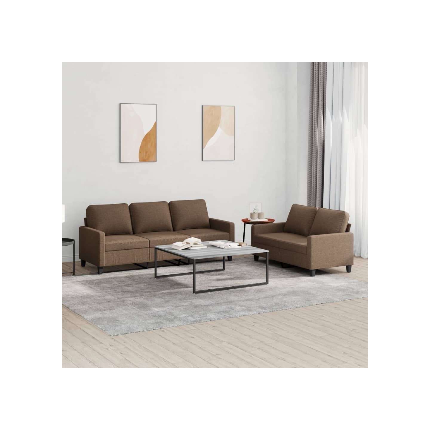 Ensemble de canapés 2 pcs avec coussins Marron Tissu