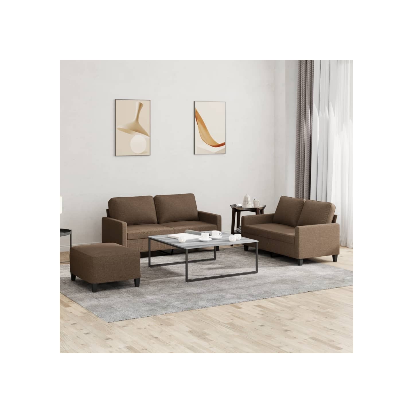 Ensemble de canapés 3 pcs avec coussins Marron Tissu