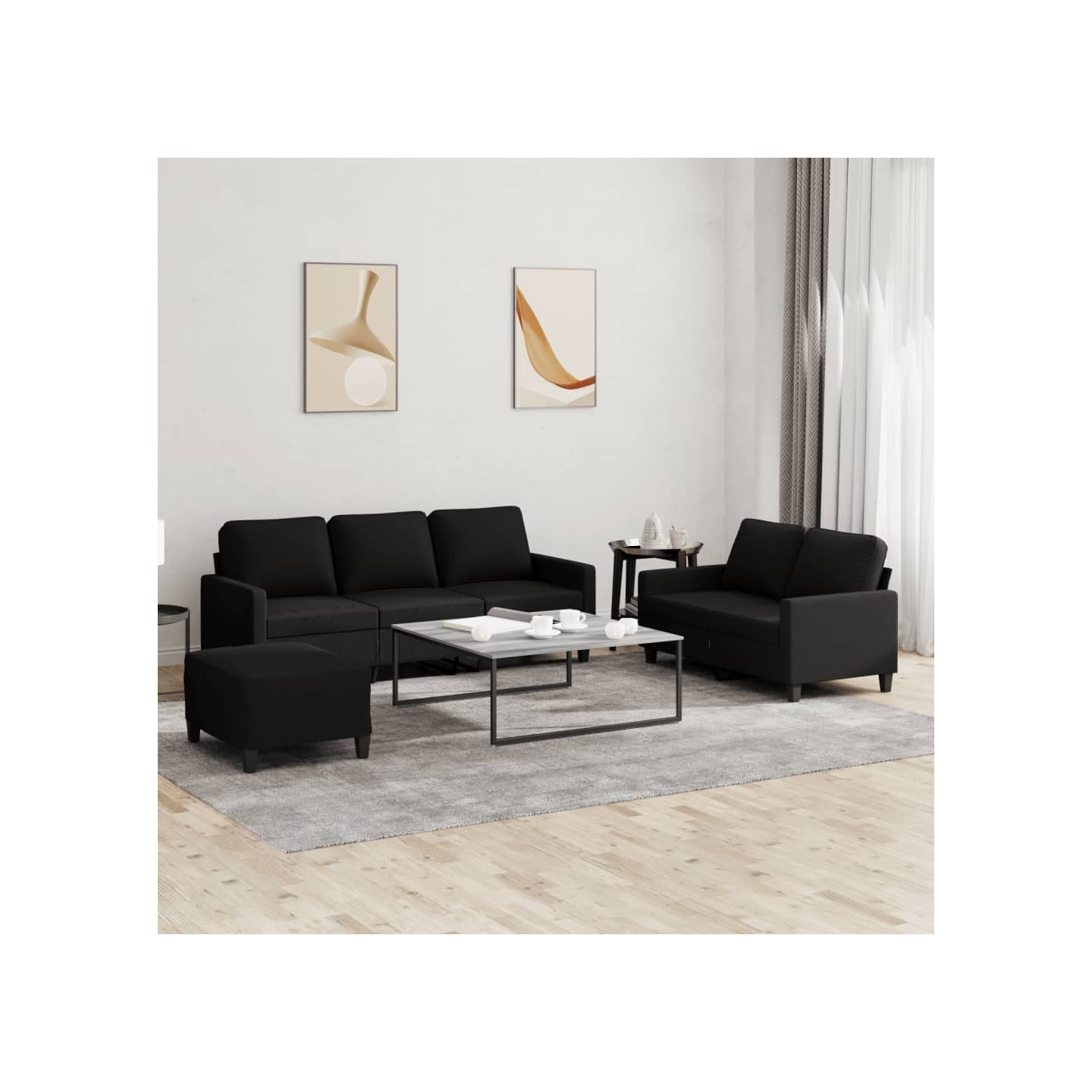 Ensemble de canapés 3 pcs avec coussins Noir Tissu