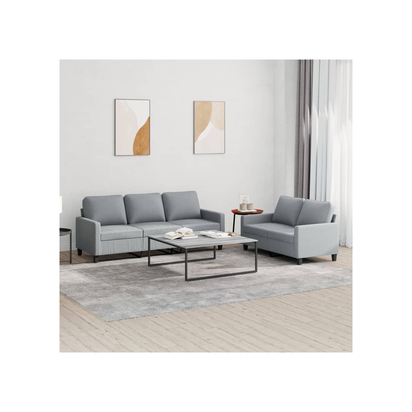 Ensemble de canapés 2 pcs avec coussins Gris clair Tissu