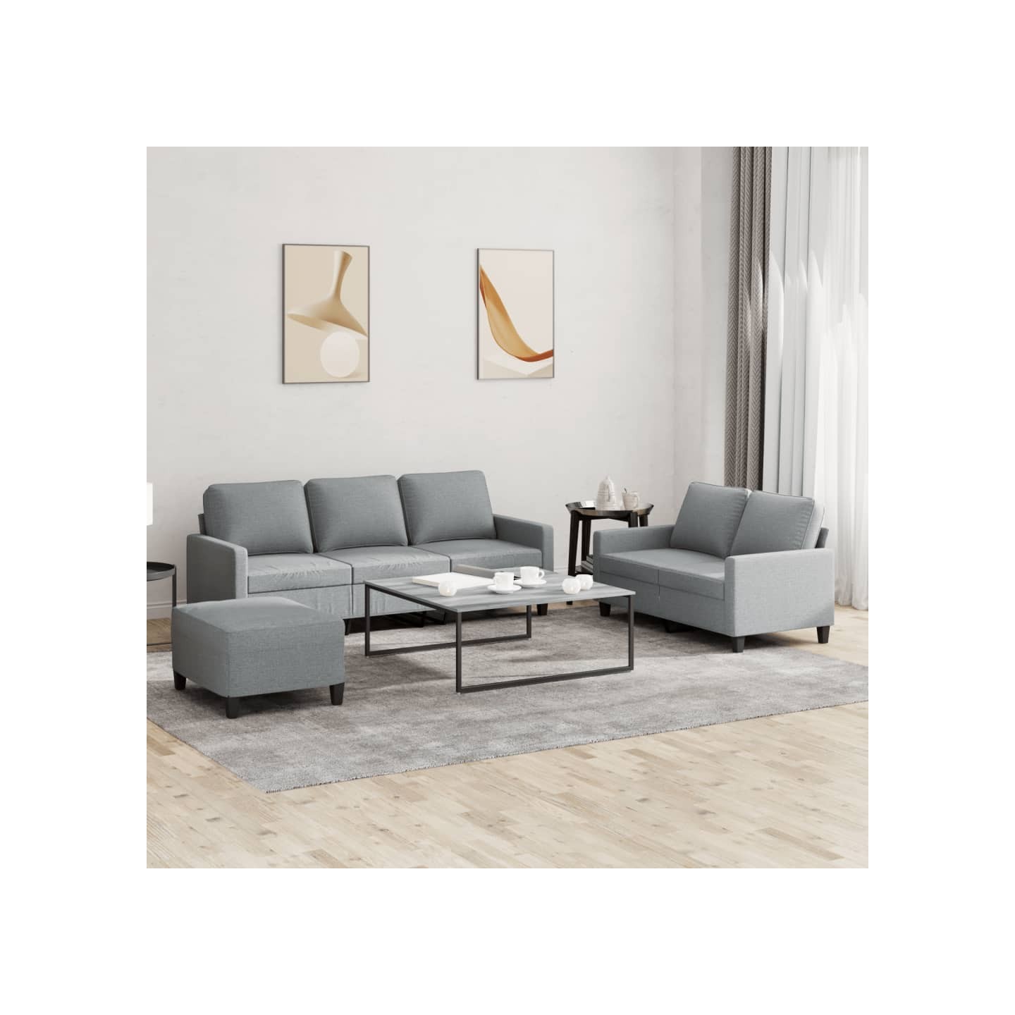 Ensemble de canapés 3 pcs avec coussins Gris clair Tissu