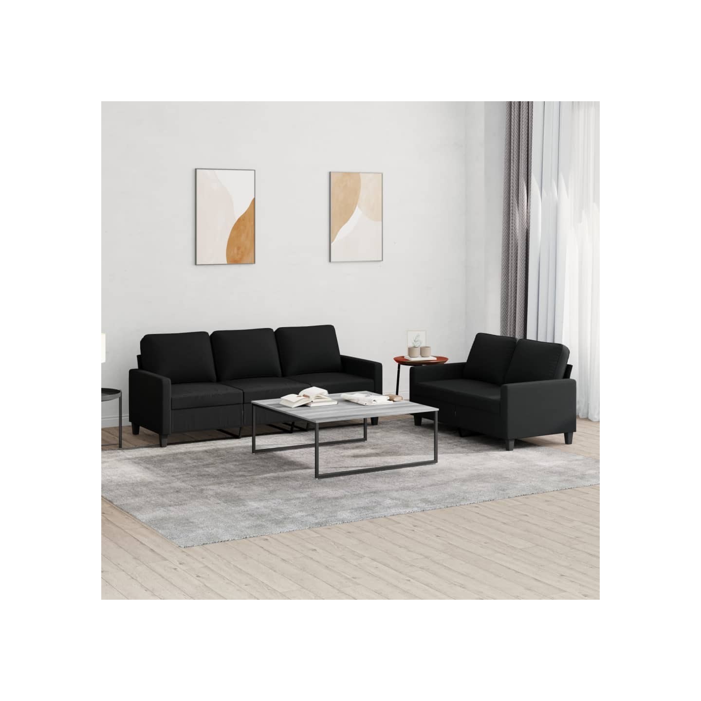 Ensemble de canapés 2 pcs avec coussins Noir Tissu