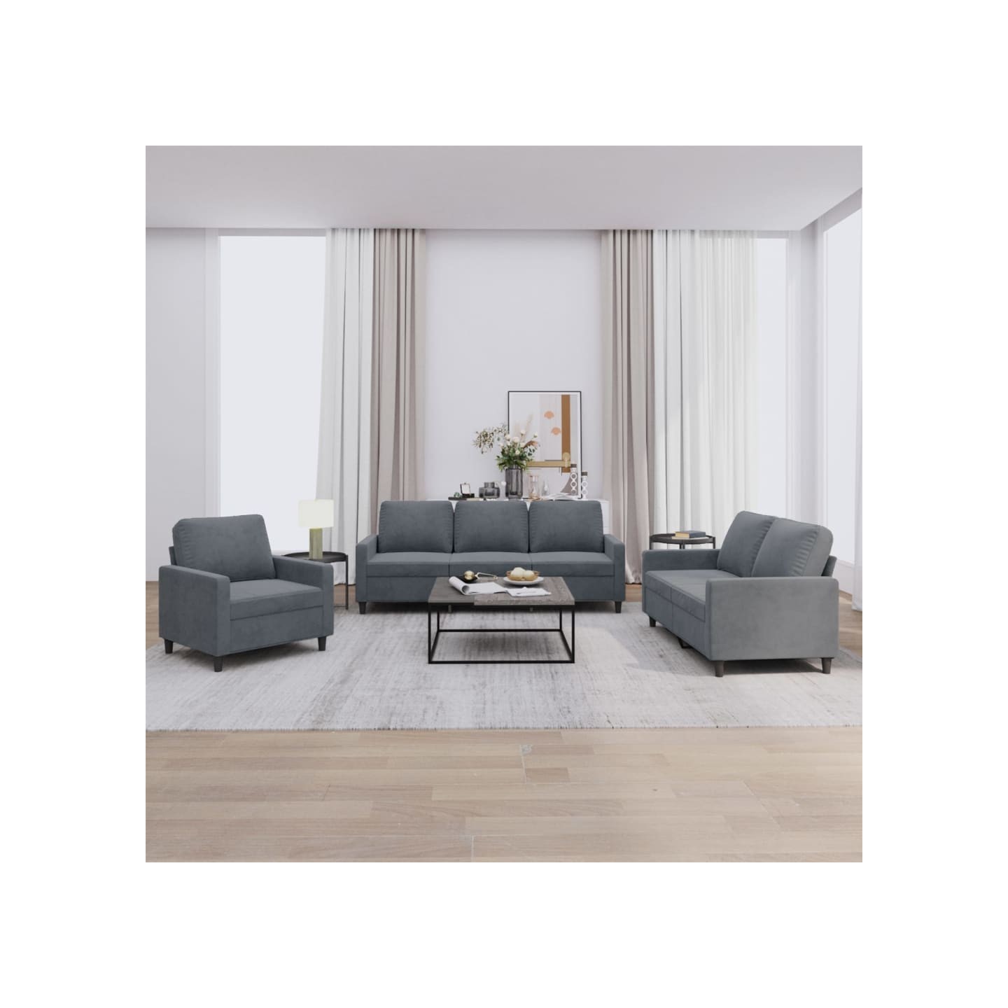 Ensemble de canapés 3 pcs avec coussins Gris foncé Velours