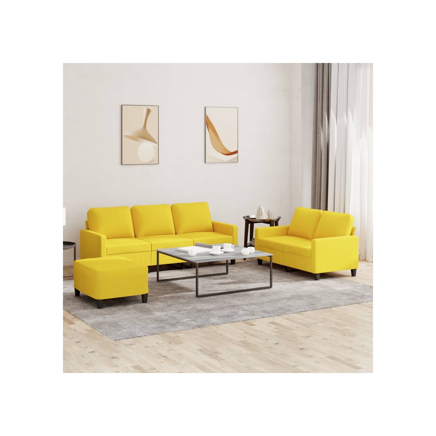 Ensemble de canapés 3 pcs avec coussins Jaune clair Tissu