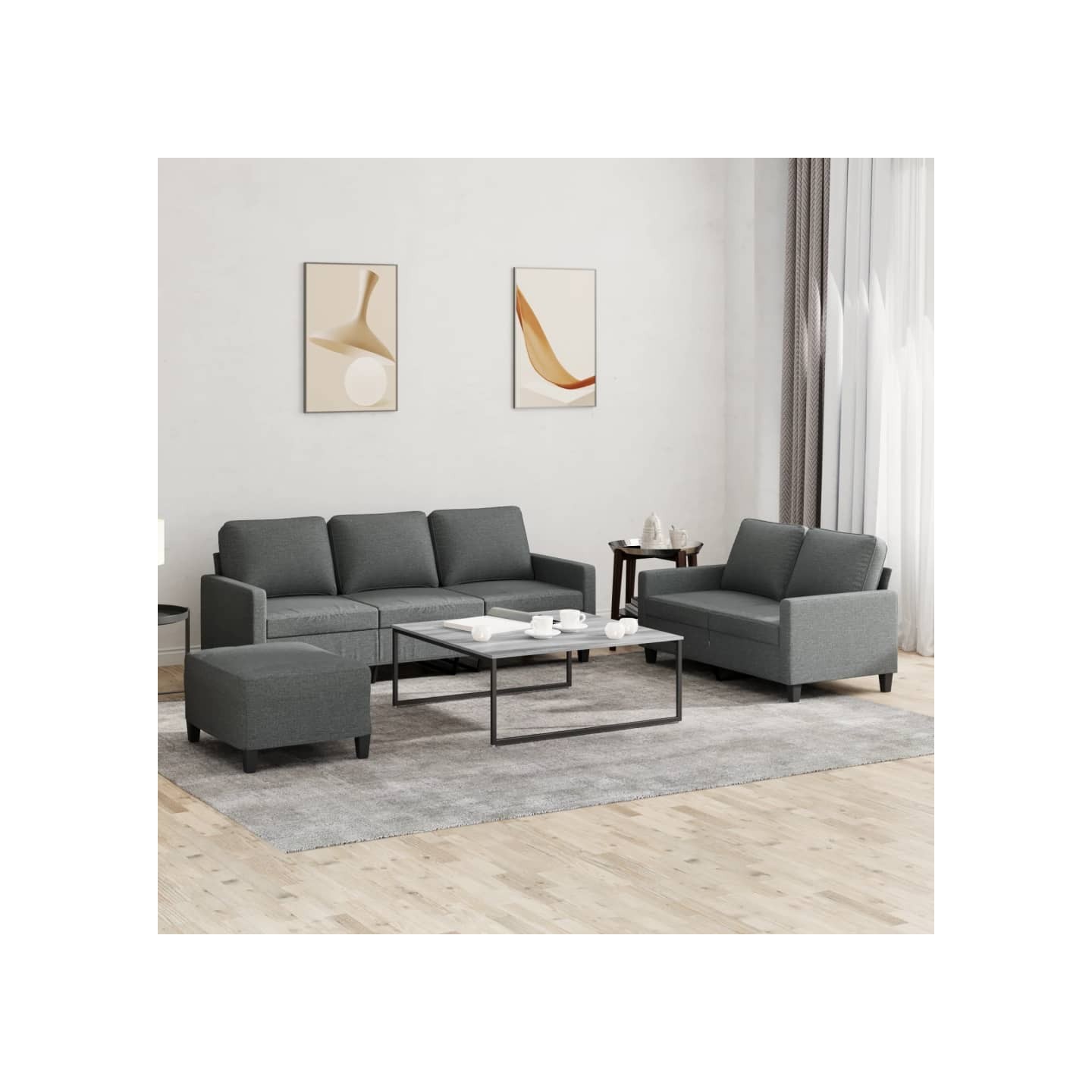 Ensemble de canapés 3 pcs avec coussins Gris foncé Tissu