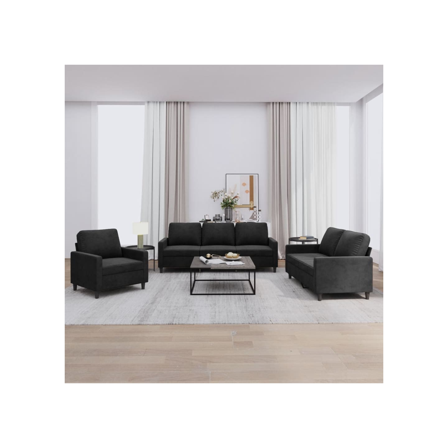 Ensemble de canapés 3 pcs avec coussins Noir Velours