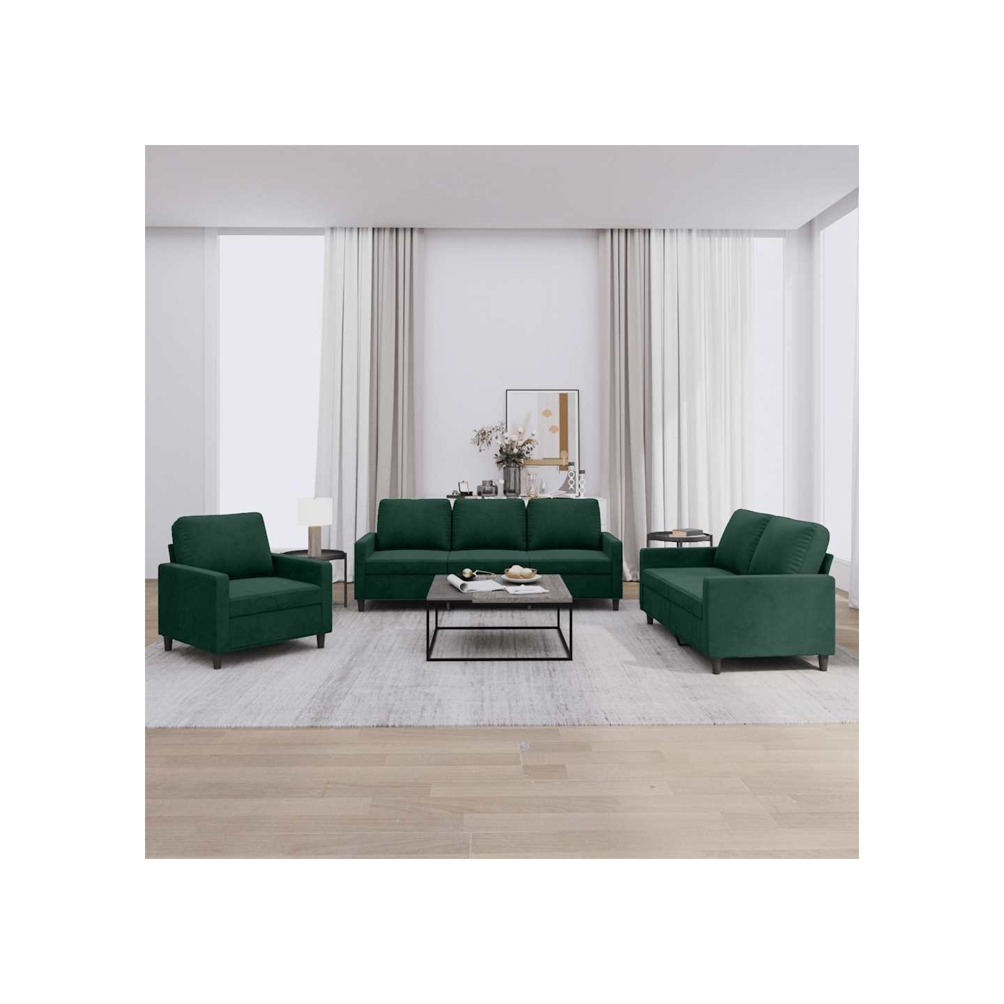 Ensemble de canapés 3 pcs avec coussins Vert foncé Velours